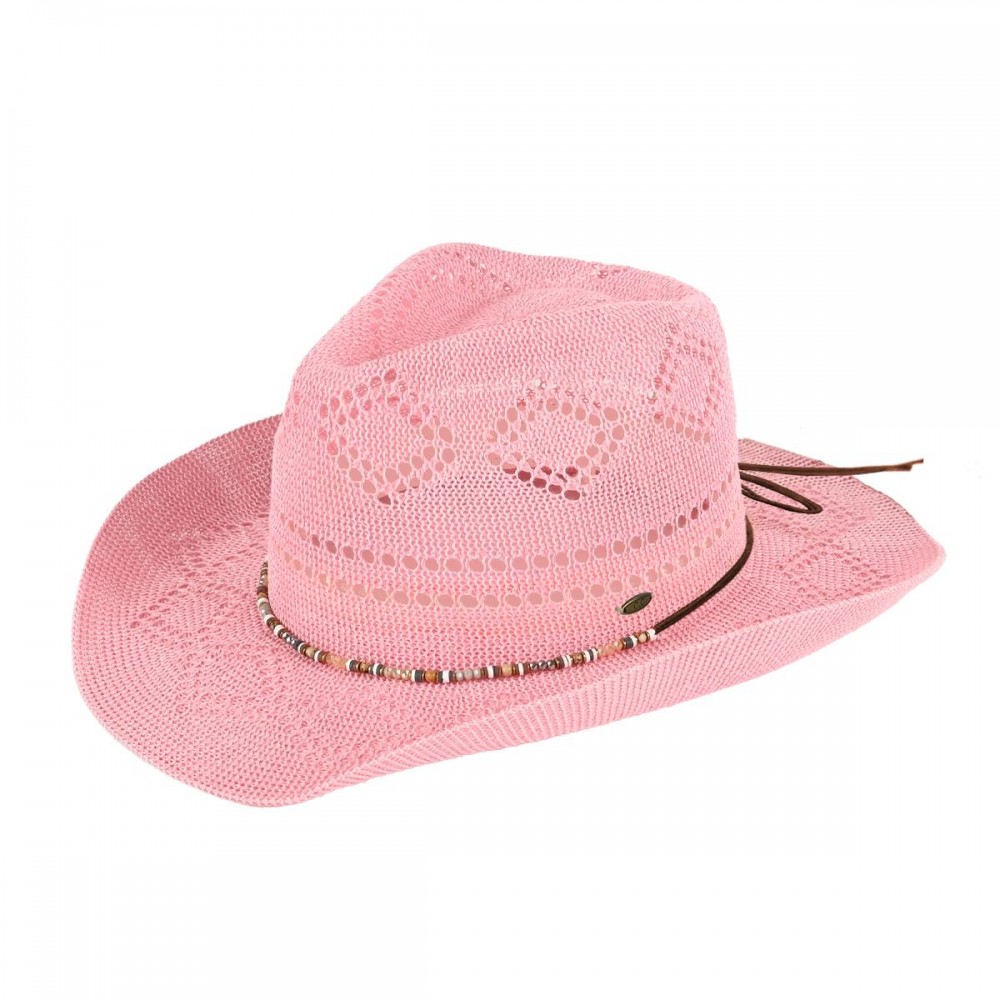 C.C CBC-0134 Woven Cowboy Hat With Beaded Band - One Size Fits Most - Adjustable Drawstring - Brim Approximately3" L - 60% Paper / 40% Polyester view 2