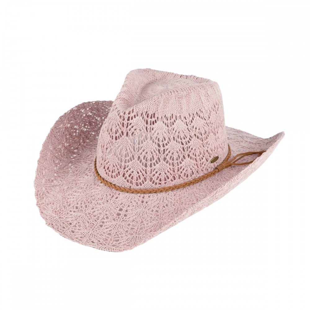 C.C CBC-0136 Cowboy Hat Horseshoe Lace Knitted Cowboy Hat - One Size Fits Most (Internal Drawstring Adjustable) - 45% Viscose 45% Polyester 10% Nylon - Brim Approximately 3.5" L view 2
