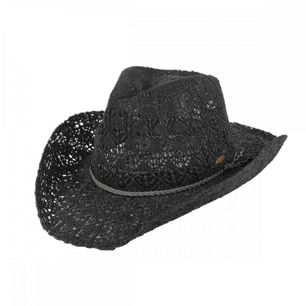 C.C CBC-0136 Cowboy Hat Horseshoe Lace Knitted Cowboy Hat - One Size Fits Most (Internal Drawstring Adjustable) - 45% Viscose 45% Polyester 10% Nylon - Brim Approximately 3.5" L view 2