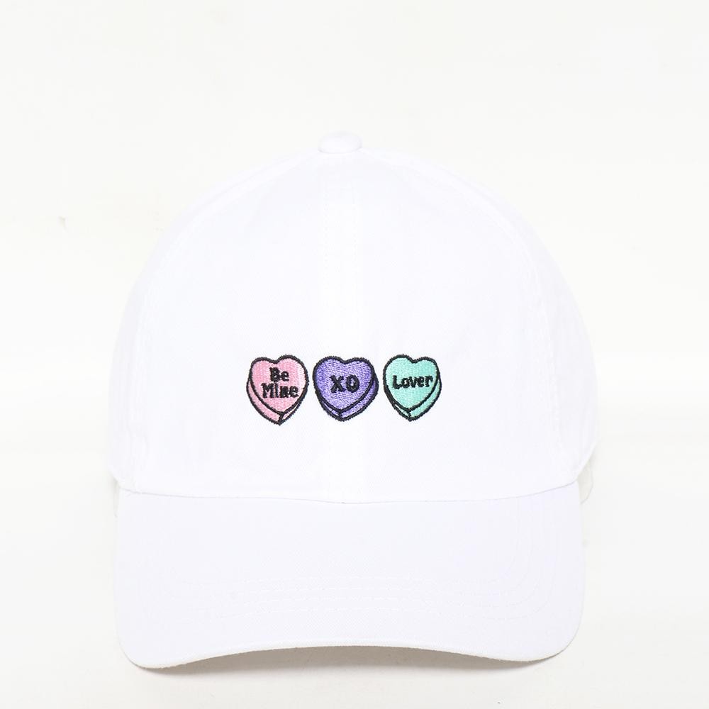 Conversation Hearts Embroidered Baseball Cap - One Size Fits Most - Slide Buckle Adjustment - 100% Cotton view 2