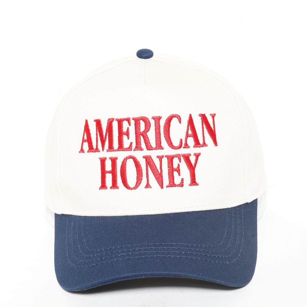 "AMERICAN HONEY" Embroidered Two Tone Baseball Cap - One Size Fits Most - Snap Back Closure - 100% Cotton view 2