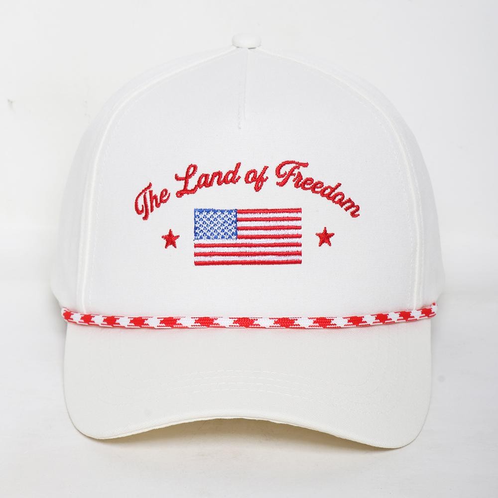 "The Land Of Freedom" Embroidered Baseball Cap With Two Tone Rope Detail - One Size Fits Most - Snap Back Closure - 100% Cotton view 2