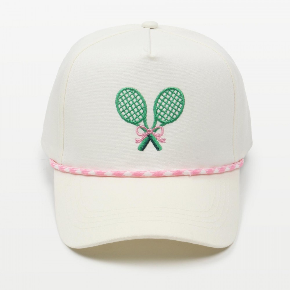 Tennis Rackets & Bow Embroidered Baseball Cap With Two Tone Rope Detail - One Size Fits Most - Snap Back Closure - 100% Cotton view 2