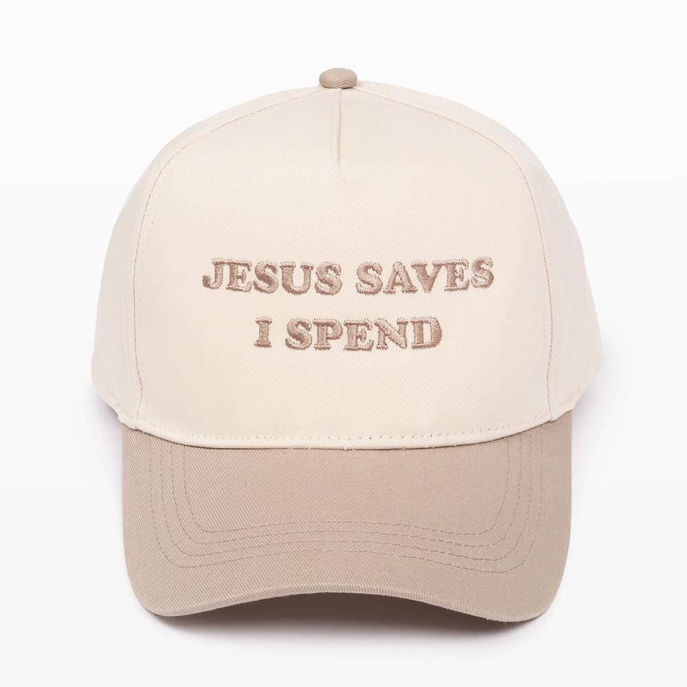 "JESUS SAVES I SPEND" Embroidered Two Tone Baseball Cap - One Size Fits Most - Snap Back Closure - 100% Cotton view 2