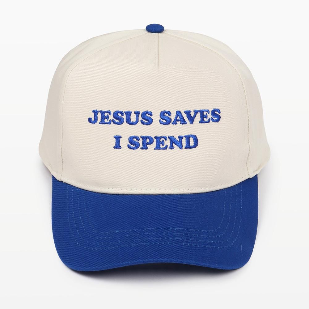 "JESUS SAVES I SPEND" Embroidered Two Tone Baseball Cap - One Size Fits Most - Snap Back Closure - 100% Cotton view 2