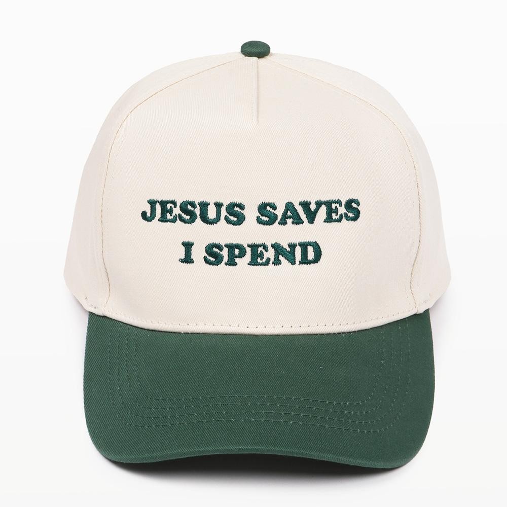 "JESUS SAVES I SPEND" Embroidered Two Tone Baseball Cap - One Size Fits Most - Snap Back Closure - 100% Cotton view 2