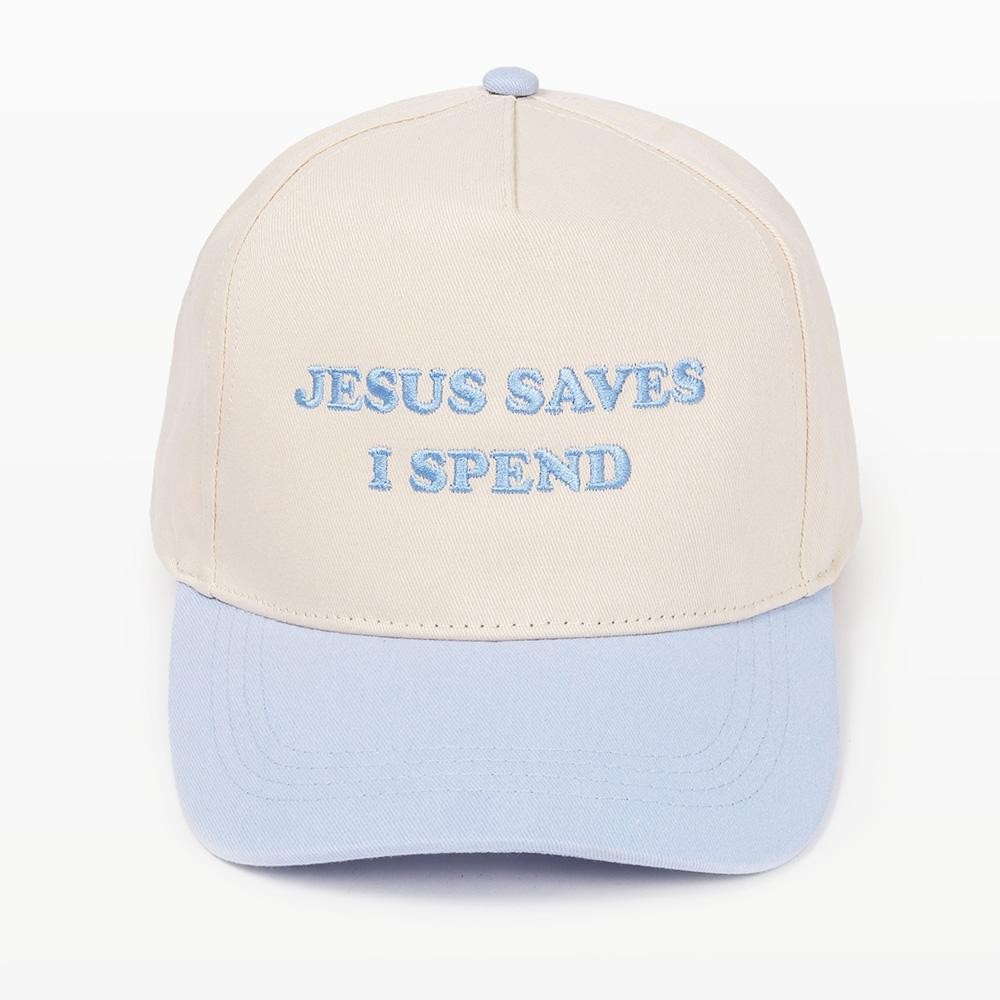 "JESUS SAVES I SPEND" Embroidered Two Tone Baseball Cap - One Size Fits Most - Snap Back Closure - 100% Cotton view 2