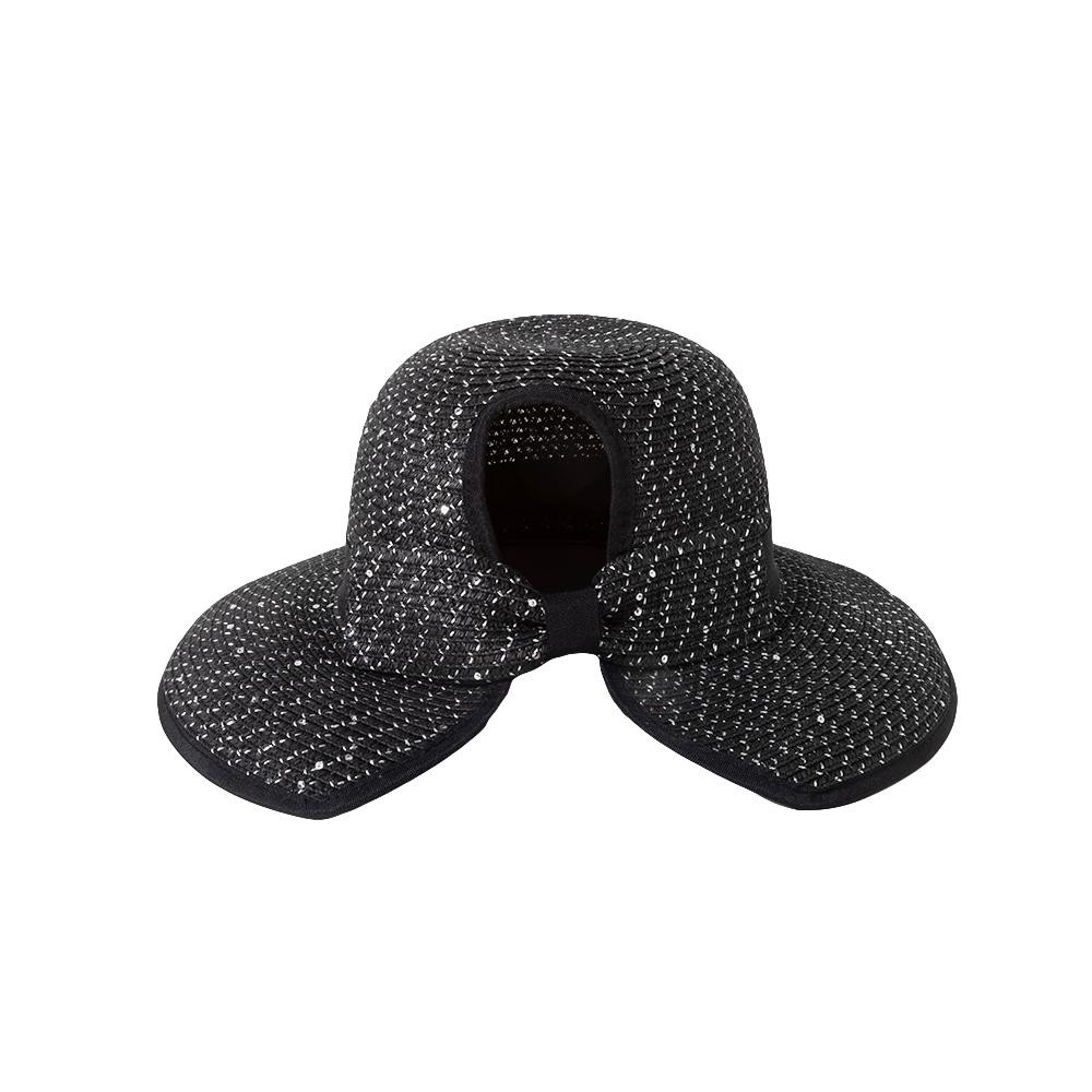 Straw Messy Bun Sun Hat With Sequins & Bow Detail - One Size Fits Most - Tangle Free Velcro Closure - 100% Paper view 4