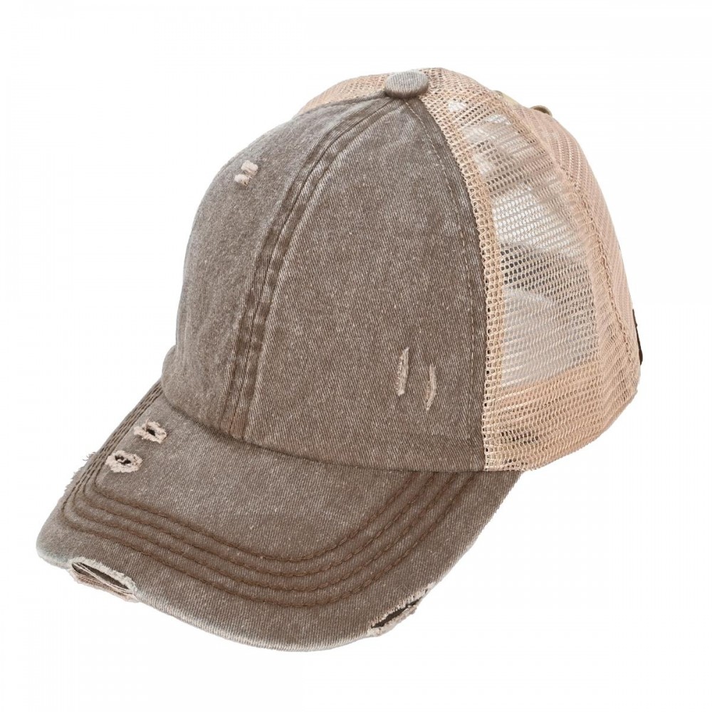 C.C BT-780 Distressed Criss-Cross Pony Cap - One Size Fits Most - Criss-Cross Pony Tail Opening - Adjustable Velcro Closure - 60% Cotton 40% Polyester view 2