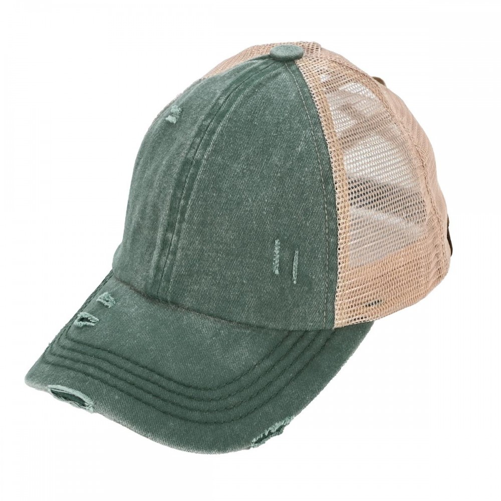 C.C BT-780 Distressed Criss-Cross Pony Cap - One Size Fits Most - Criss-Cross Pony Tail Opening - Adjustable Velcro Closure - 60% Cotton 40% Polyester view 2