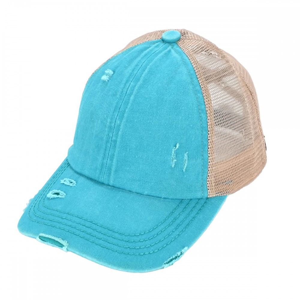 C.C BT-780 Distressed Criss-Cross Pony Cap - One Size Fits Most - Criss-Cross Pony Tail Opening - Adjustable Velcro Closure - 60% Cotton 40% Polyester view 2