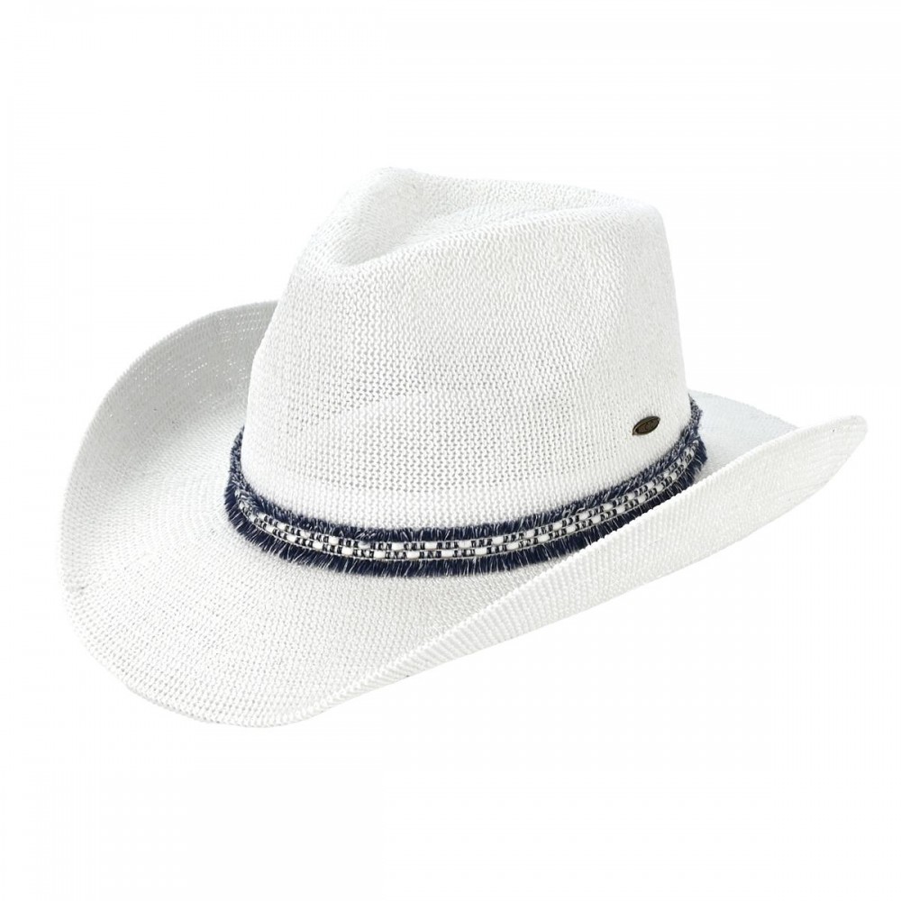 C.C CBC-0035 Cowboy Hat Cowboy Hat With Fringe Trim Band - One Size Fits Most (Internal Drawstring Adjustable) - 60% Paper 40% Polyester - Brim Approximately 3.25" L view 2