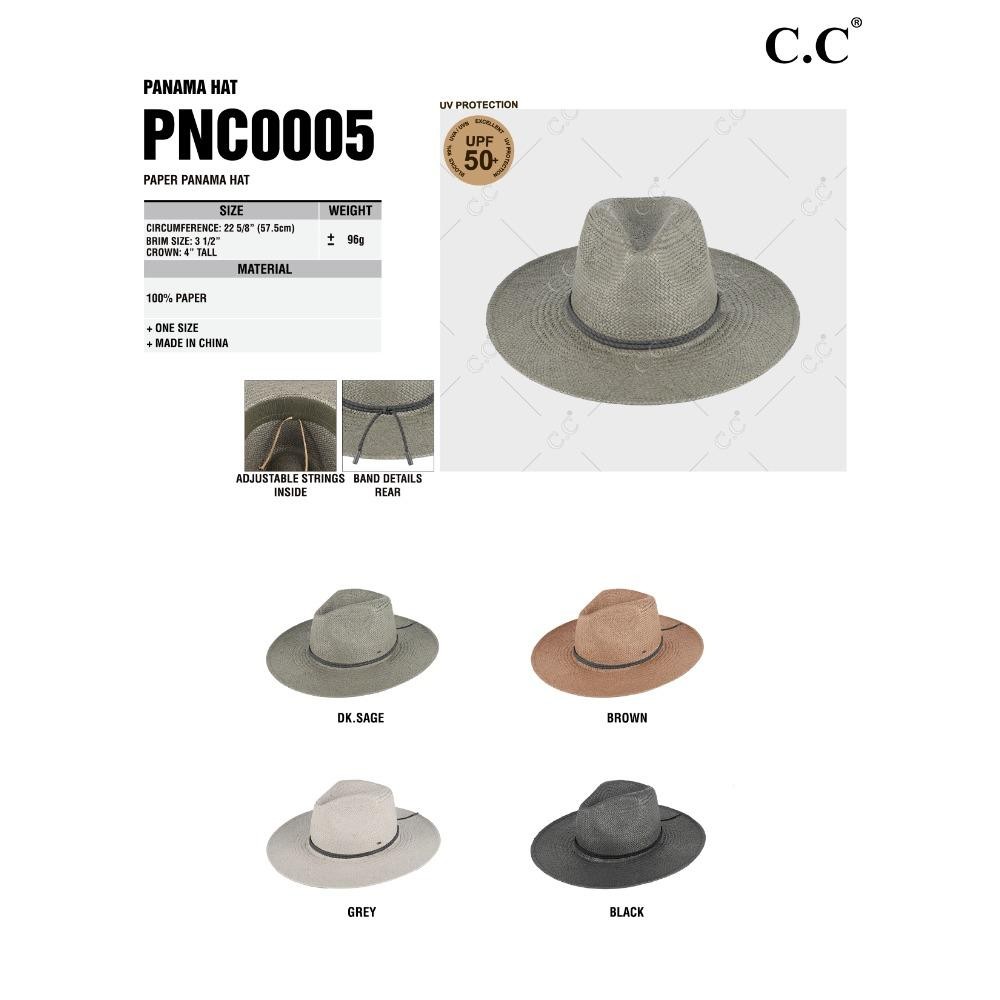 C.C PNC-0005 Panama Hat Paper Panama Hat - One Size Fits Most (Internal Drawstring Adjustable) - 100% Paper - Brim Approximately 3.5" L view 4