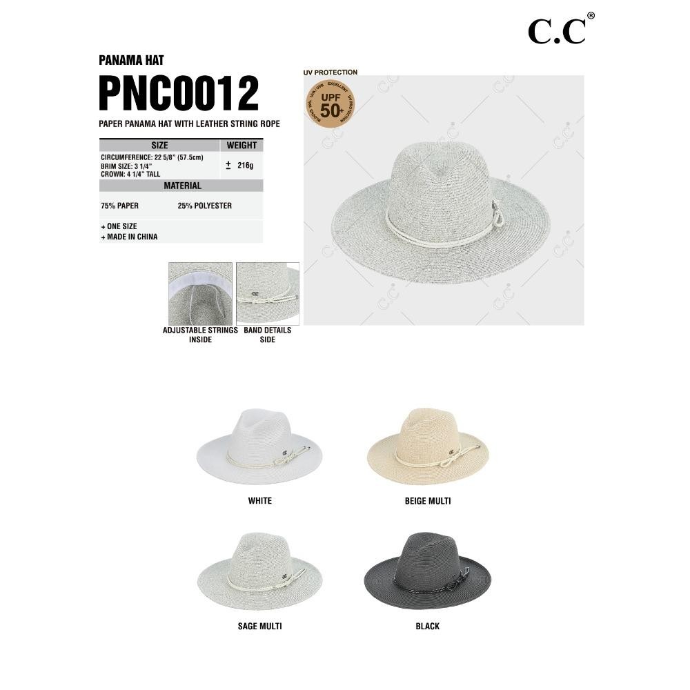 C.C PNC-0012 Panama Hat Paper Panama Hat With Leather String Rope - One Size Fits Most (Internal Drawstring Adjustable) - 75% Paper 25% Polyester - Brim Approximately 3.25" L view 4