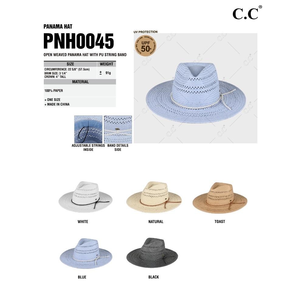 C.C CBC-0136 Panama Hat Open Weaved Panama Hat With PU String Band - One Size Fits Most (Internal Drawstring Adjustable) - 100% Paper - Brim Approximately 3.25" L view 4