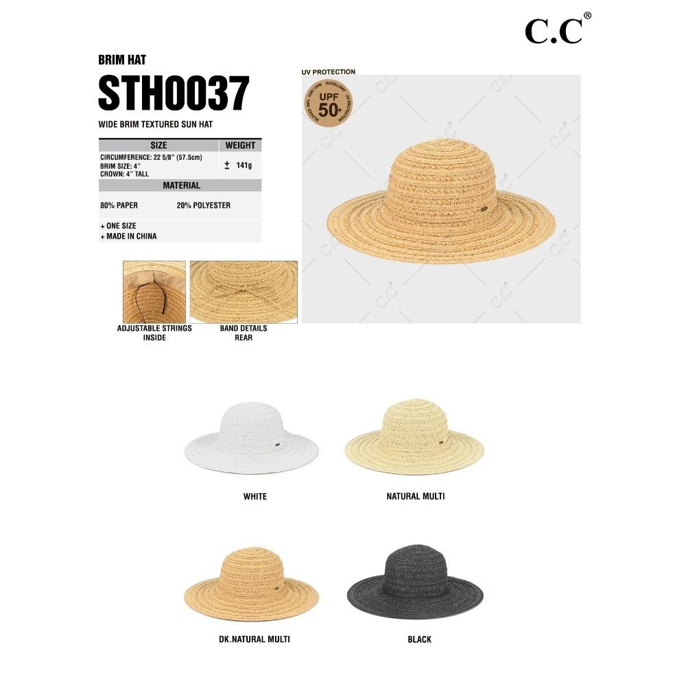 C.C STH-0037 Brim Hat Wide Brim Textured Sun Hat - One Size Fits Most (Internal Drawstring Adjustable) - 80% Paper 20% Polyester - Brim Approximately 4" L view 4