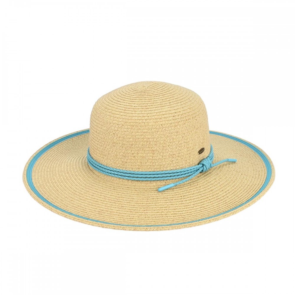 C.C STH-0038 Brim Hat Wide Brim Sun Hat With Rope String Trim Band - One Size Fits Most (Internal Drawstring Adjustable) - 80% Paper 20% Polyester - Brim Approximately 4" L view 2
