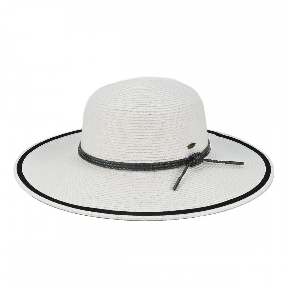 C.C STH-0038 Brim Hat Wide Brim Sun Hat With Rope String Trim Band - One Size Fits Most (Internal Drawstring Adjustable) - 80% Paper 20% Polyester - Brim Approximately 4" L view 2