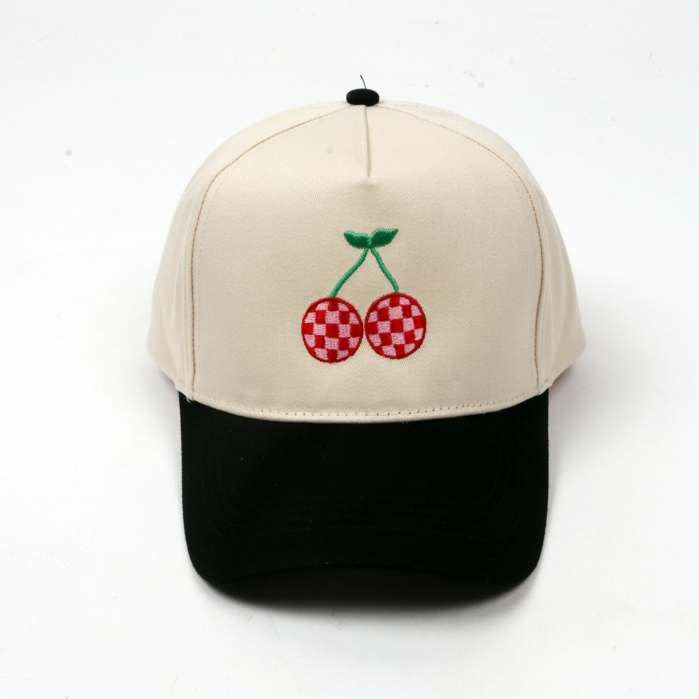Checker Cherries Embroidered Two Tone Baseball Cap - One Size Fits Most - Snap Back Closure - 100% Cotton view 2