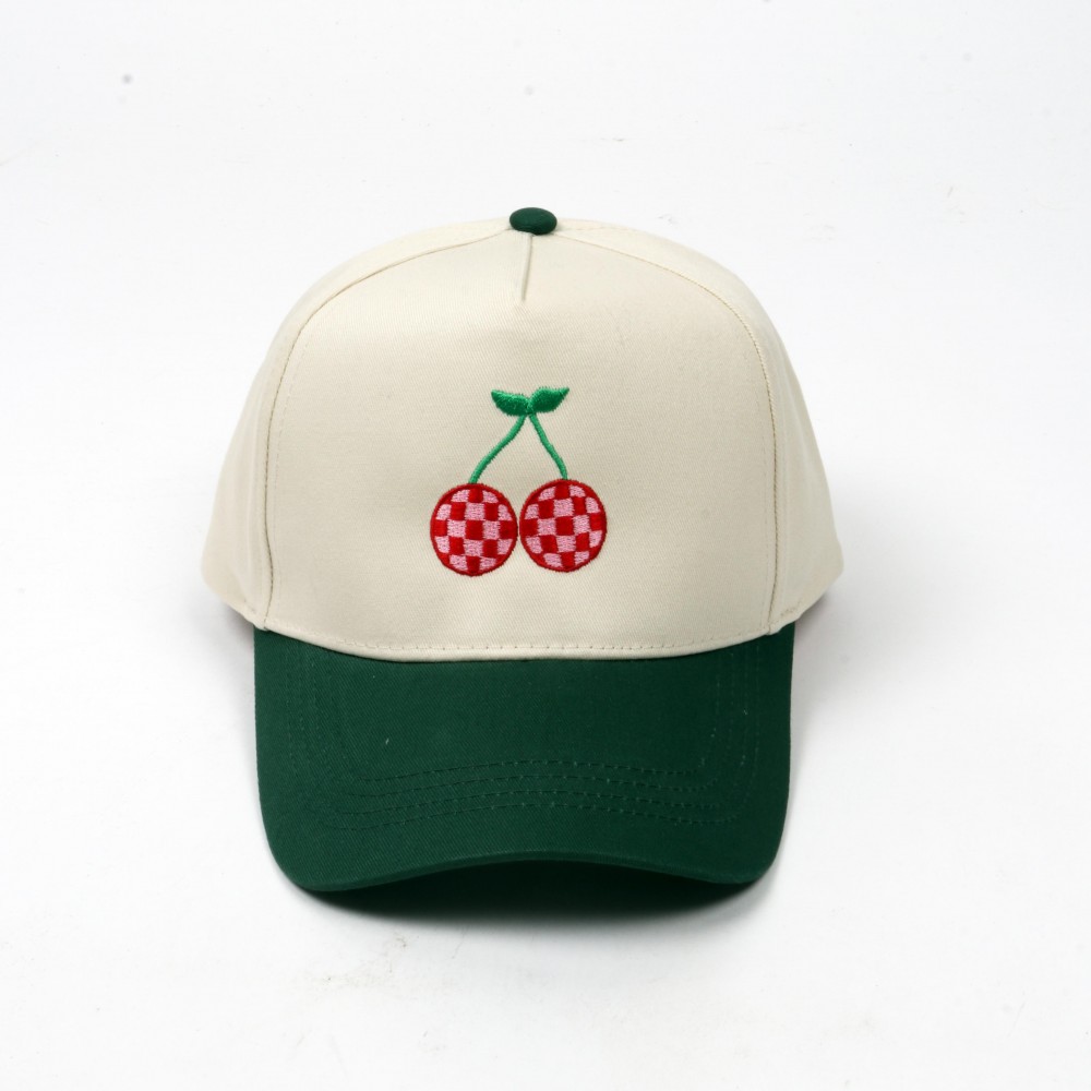 Checker Cherries Embroidered Two Tone Baseball Cap - One Size Fits Most - Snap Back Closure - 100% Cotton view 2
