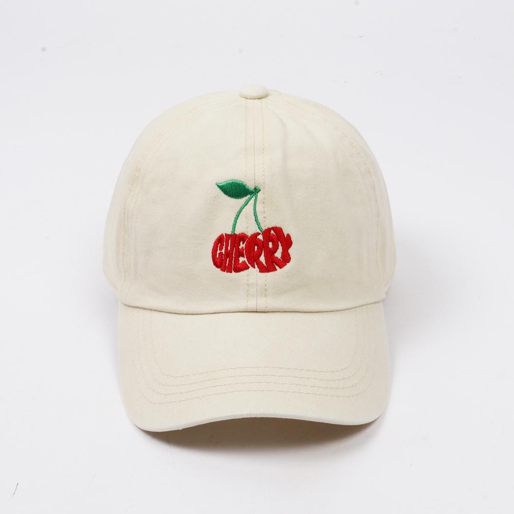 Cherries "CHERRY" Calligram Embroidered Baseball Cap - One Size Fits Most - Slide Buckle Adjustment - 100% Cotton view 2