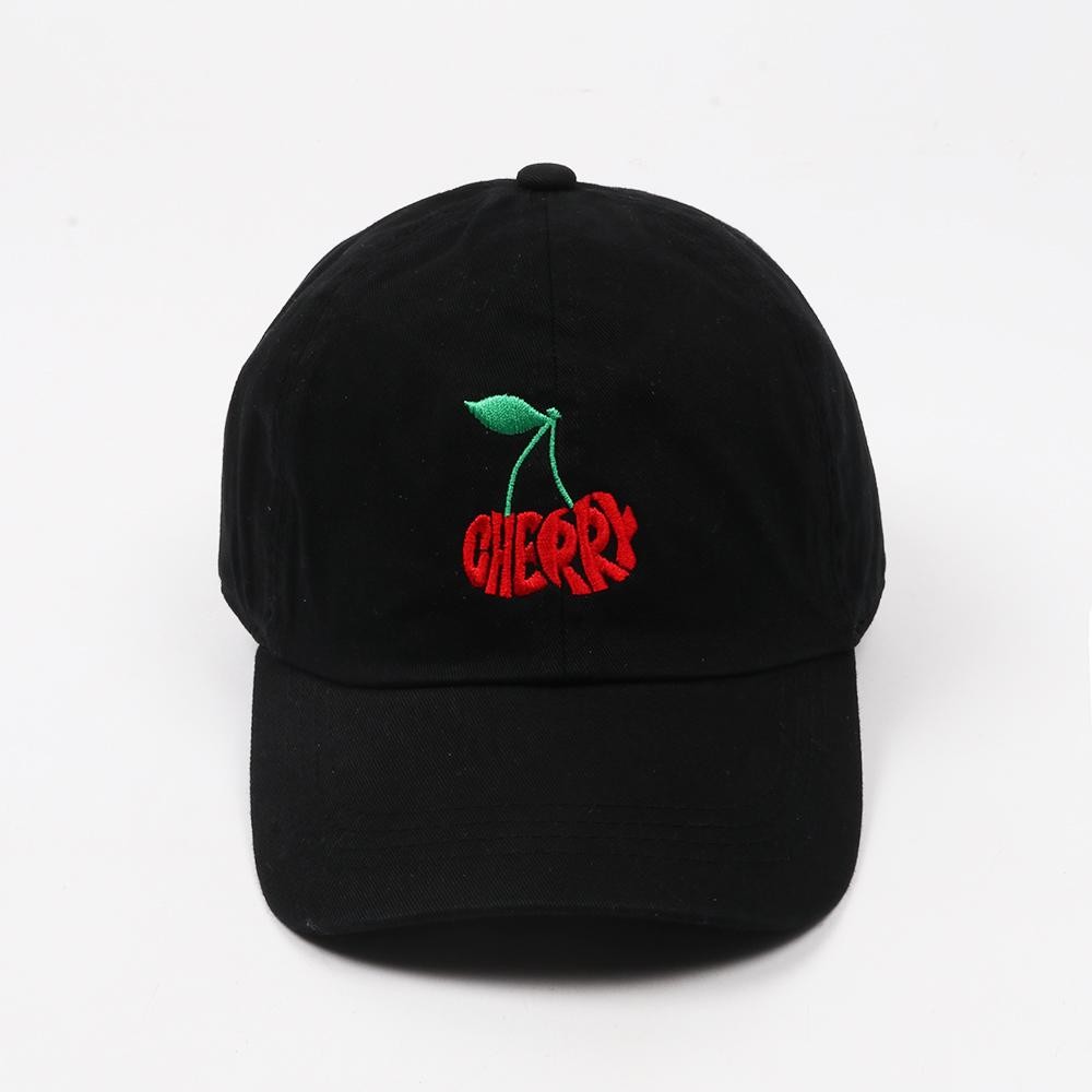 Cherries "CHERRY" Calligram Embroidered Baseball Cap - One Size Fits Most - Slide Buckle Adjustment - 100% Cotton view 2