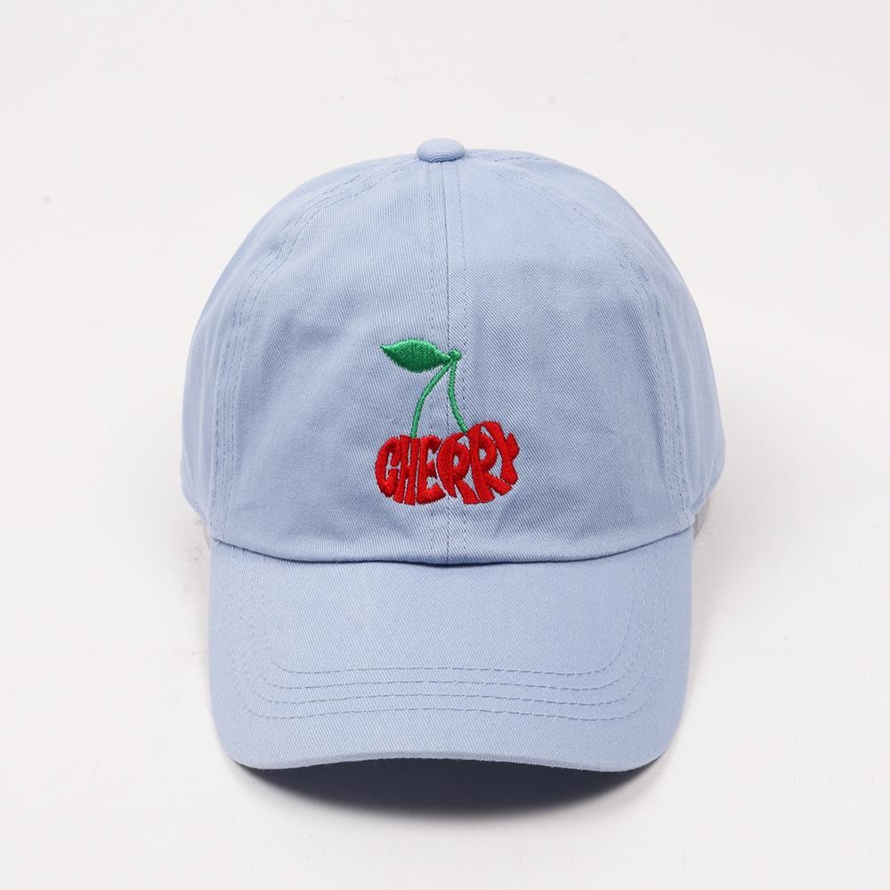 Cherries "CHERRY" Calligram Embroidered Baseball Cap - One Size Fits Most - Slide Buckle Adjustment - 100% Cotton view 2