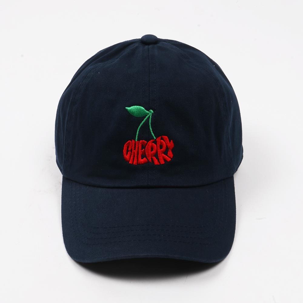 Cherries "CHERRY" Calligram Embroidered Baseball Cap - One Size Fits Most - Slide Buckle Adjustment - 100% Cotton view 2