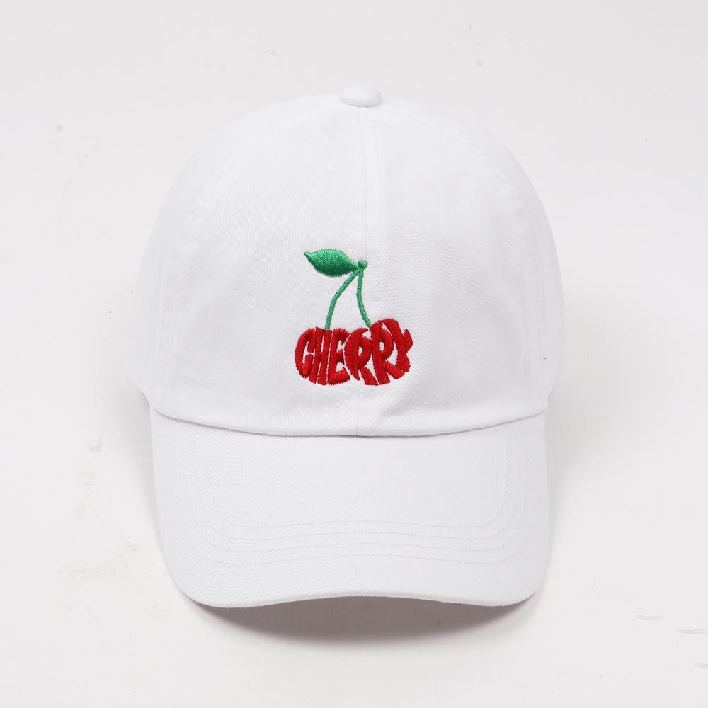 Cherries "CHERRY" Calligram Embroidered Baseball Cap - One Size Fits Most - Slide Buckle Adjustment - 100% Cotton view 2