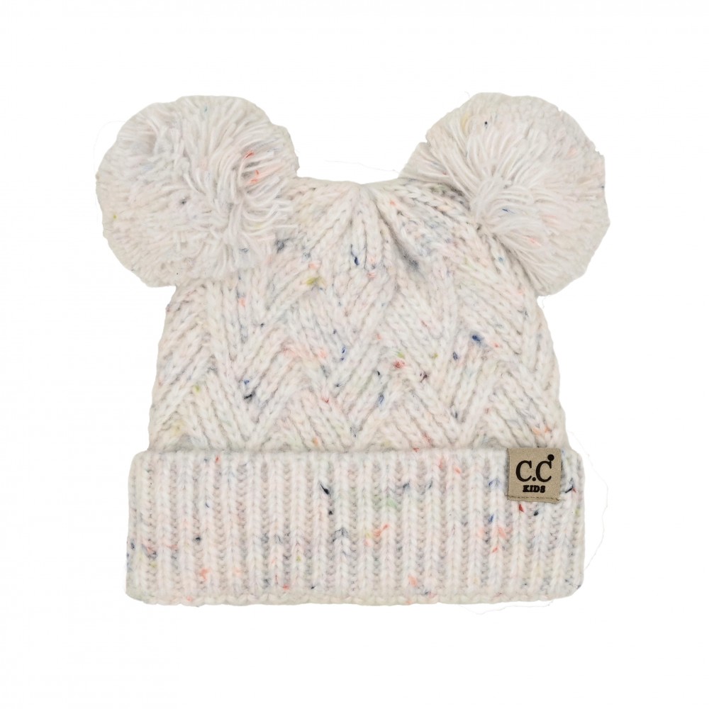C.C HTE0143 Criss-Cross Pattern Yarn Pom Beanie - 66% Recycled Polyester / 24% Acrylic / 5%Wool / 5% Nylon - One Size Fits Most view 2