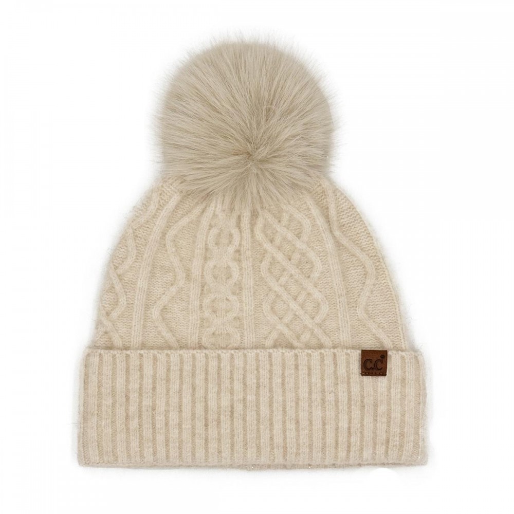C.C HTE0155 Knit Pom Beanie - 50% Recycled Polyester / 25% Acrylic / 15% Nylon / 4% Spandex / 6% Wool - One Size Fits Most view 2
