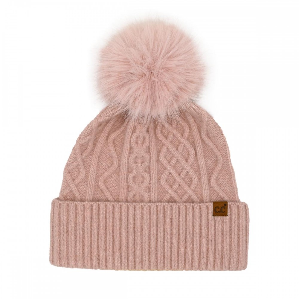 C.C HTE0155 Knit Pom Beanie - 50% Recycled Polyester / 25% Acrylic / 15% Nylon / 4% Spandex / 6% Wool - One Size Fits Most view 2