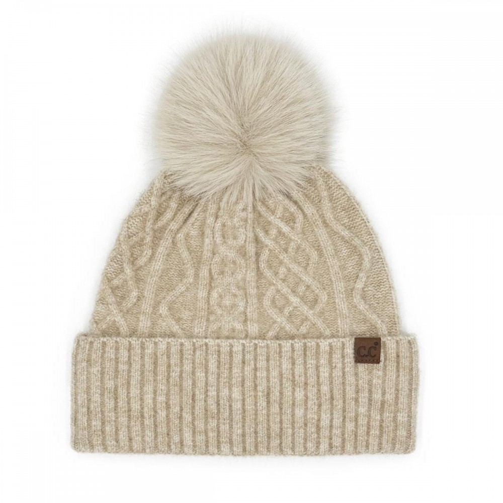 C.C HTE0155 Knit Pom Beanie - 50% Recycled Polyester / 25% Acrylic / 15% Nylon / 4% Spandex / 6% Wool - One Size Fits Most view 2