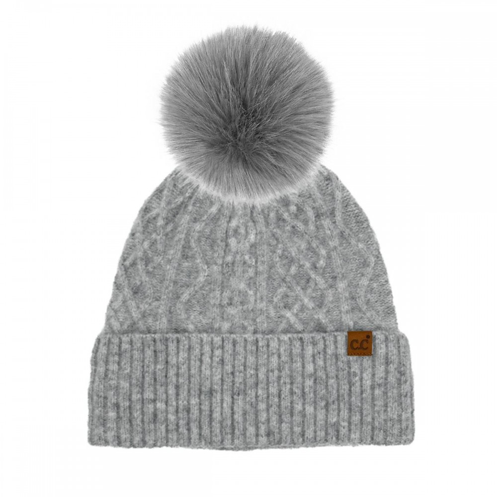 C.C HTE0155 Knit Pom Beanie - 50% Recycled Polyester / 25% Acrylic / 15% Nylon / 4% Spandex / 6% Wool - One Size Fits Most view 2