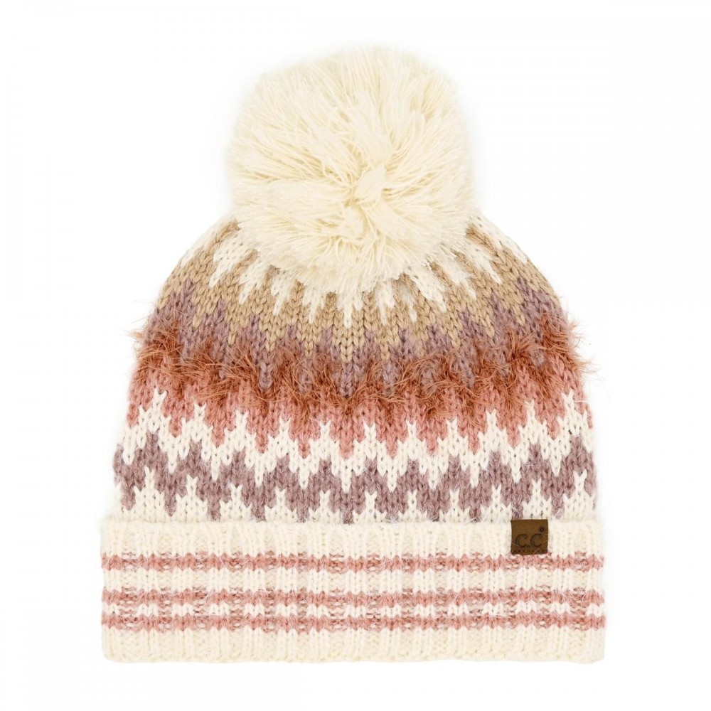 C.C HTC0060 Multi Color Chevron Pom Beanie - 55% Polyester / 25% Acrylic / 20% Nylon - One Size Fits Most view 2