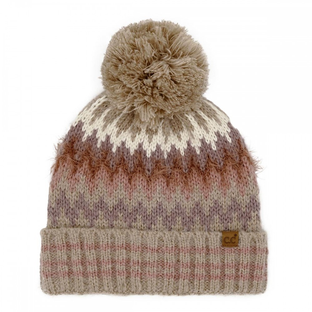 C.C HTC0060 Multi Color Chevron Pom Beanie - 55% Polyester / 25% Acrylic / 20% Nylon - One Size Fits Most view 2
