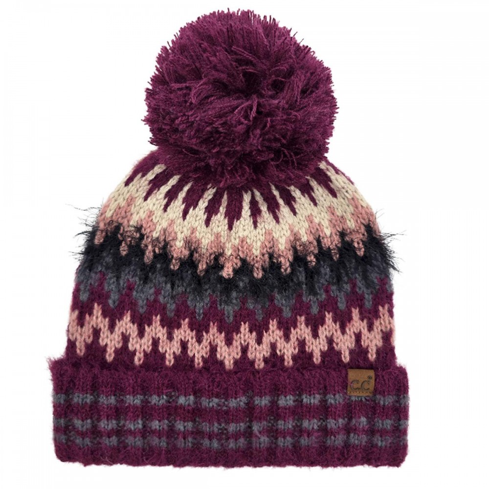 C.C HTC0060 Multi Color Chevron Pom Beanie - 55% Polyester / 25% Acrylic / 20% Nylon - One Size Fits Most view 2