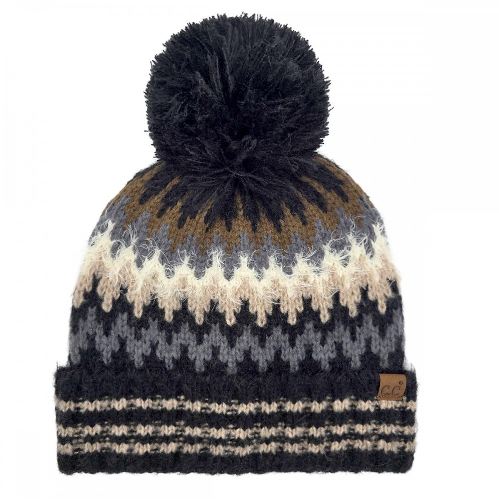 C.C HTC0060 Multi Color Chevron Pom Beanie - 55% Polyester / 25% Acrylic / 20% Nylon - One Size Fits Most view 2