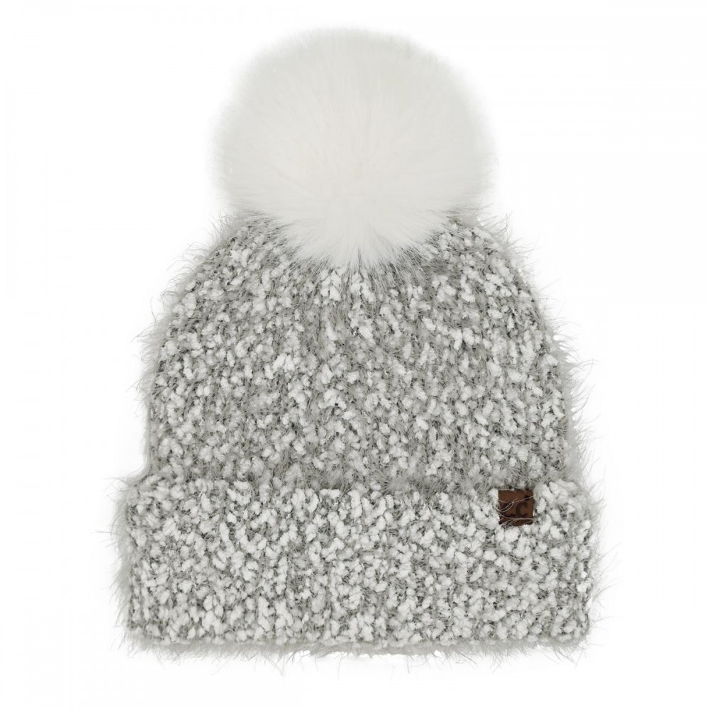 C.C HTC0061 Boucle Beanie With Faux Fur pom - 46% Polyester / 32% Nylon / 22% Acrylic - One Size view 2