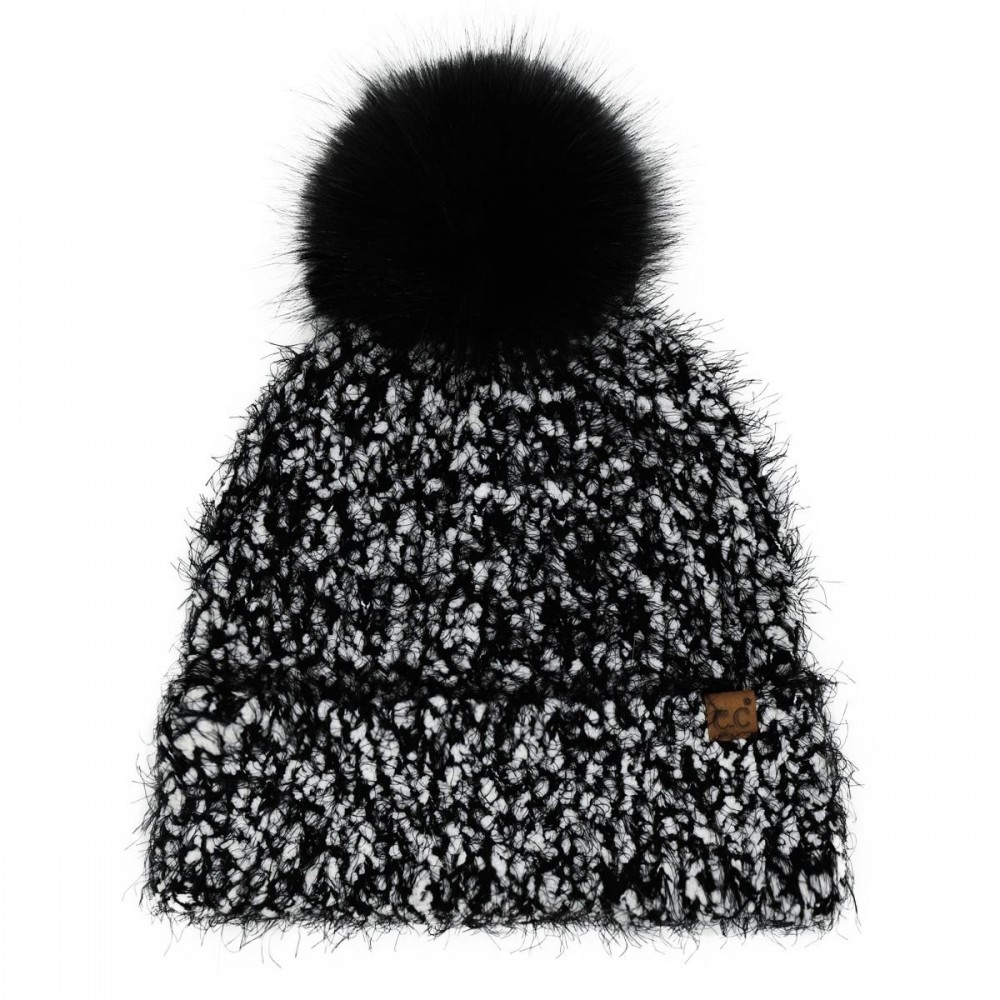 C.C HTC0061 Boucle Beanie With Faux Fur pom - 46% Polyester / 32% Nylon / 22% Acrylic - One Size view 2