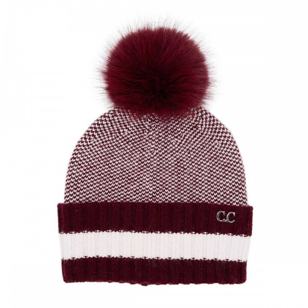 C.C HTC0065 Two-Tone Angora Stripe Cuff Beanie. - 30% Viscose / 10% Angora / 60% Nylon - One Size view 2