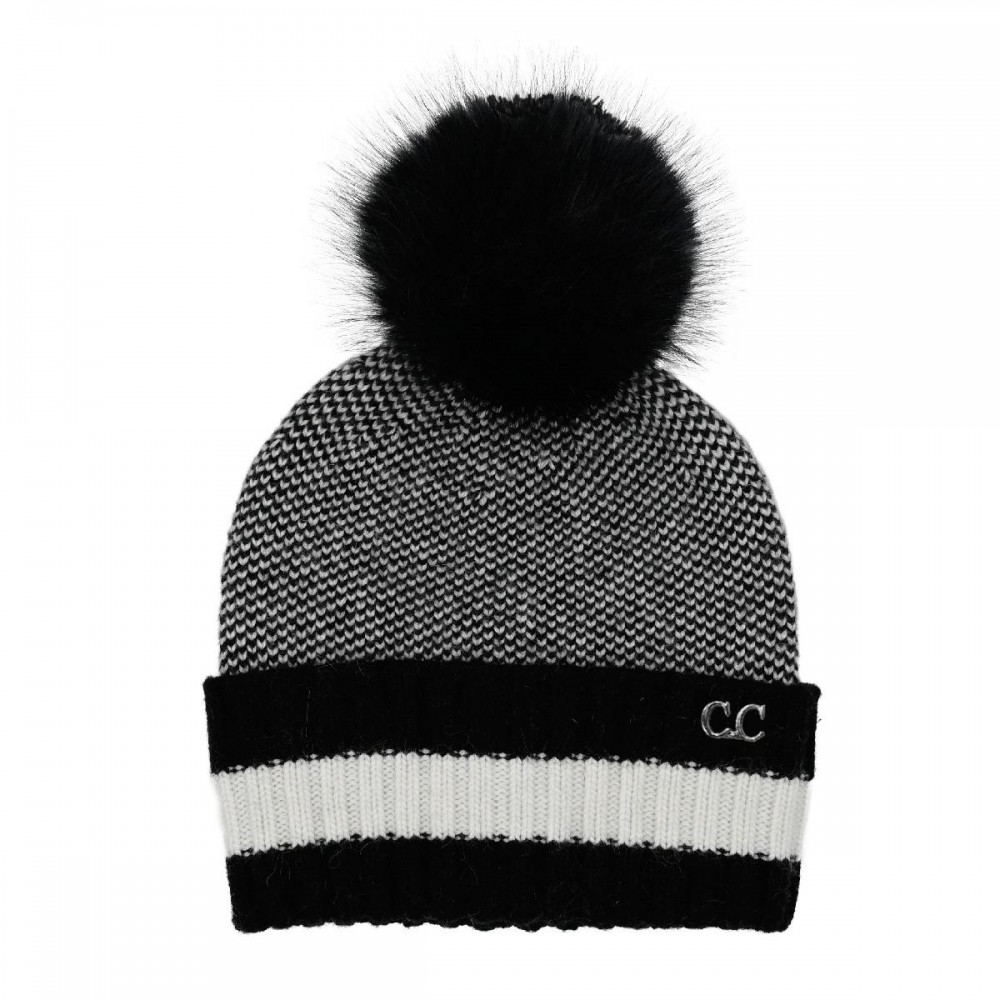 C.C HTC0065 Two-Tone Angora Stripe Cuff Beanie. - 30% Viscose / 10% Angora / 60% Nylon - One Size view 2
