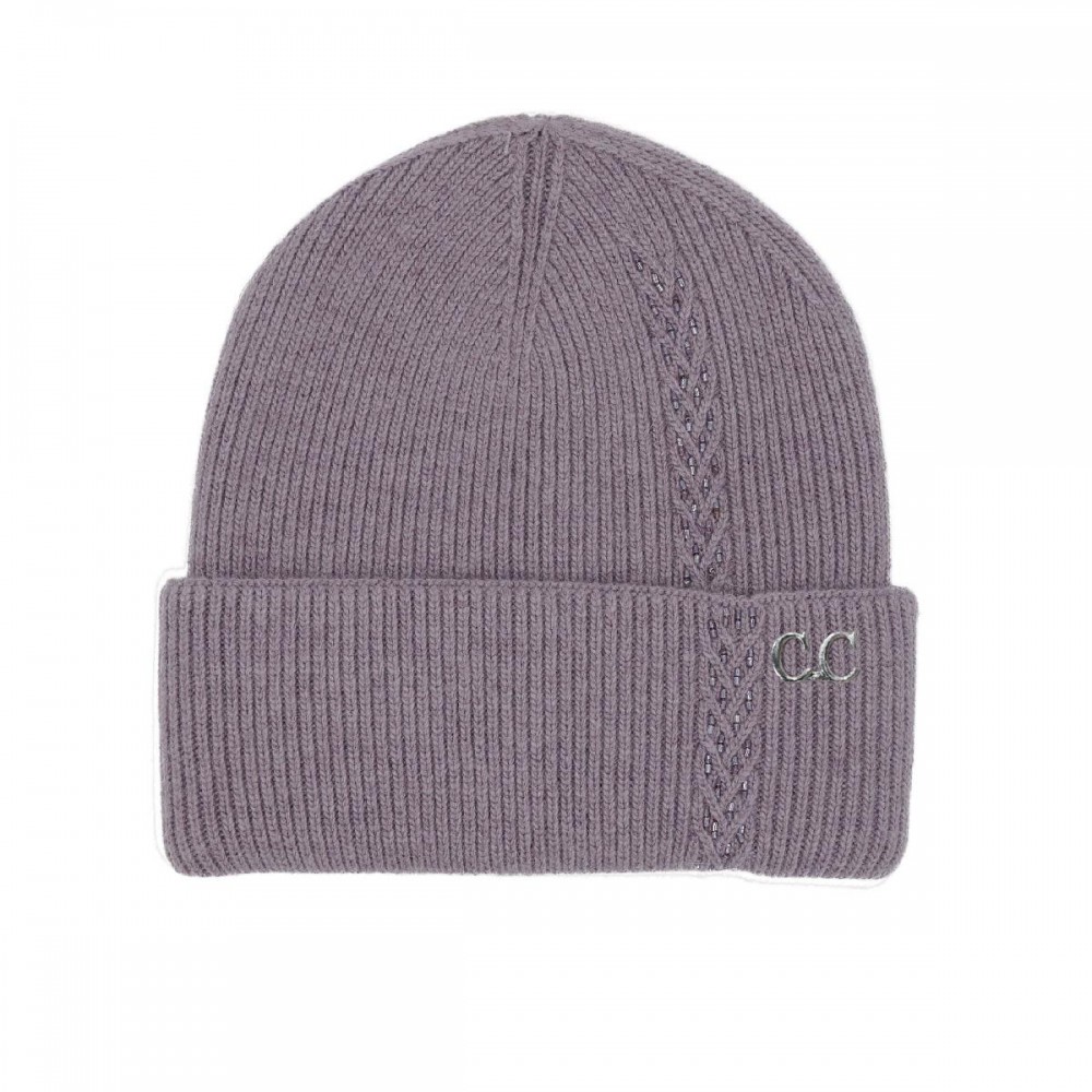 C.C HTE0066 Bead Embellishment Angora Cuff Beanie. - 30% Viscose, 10% Angora, 60% Nylon - One Size view 2