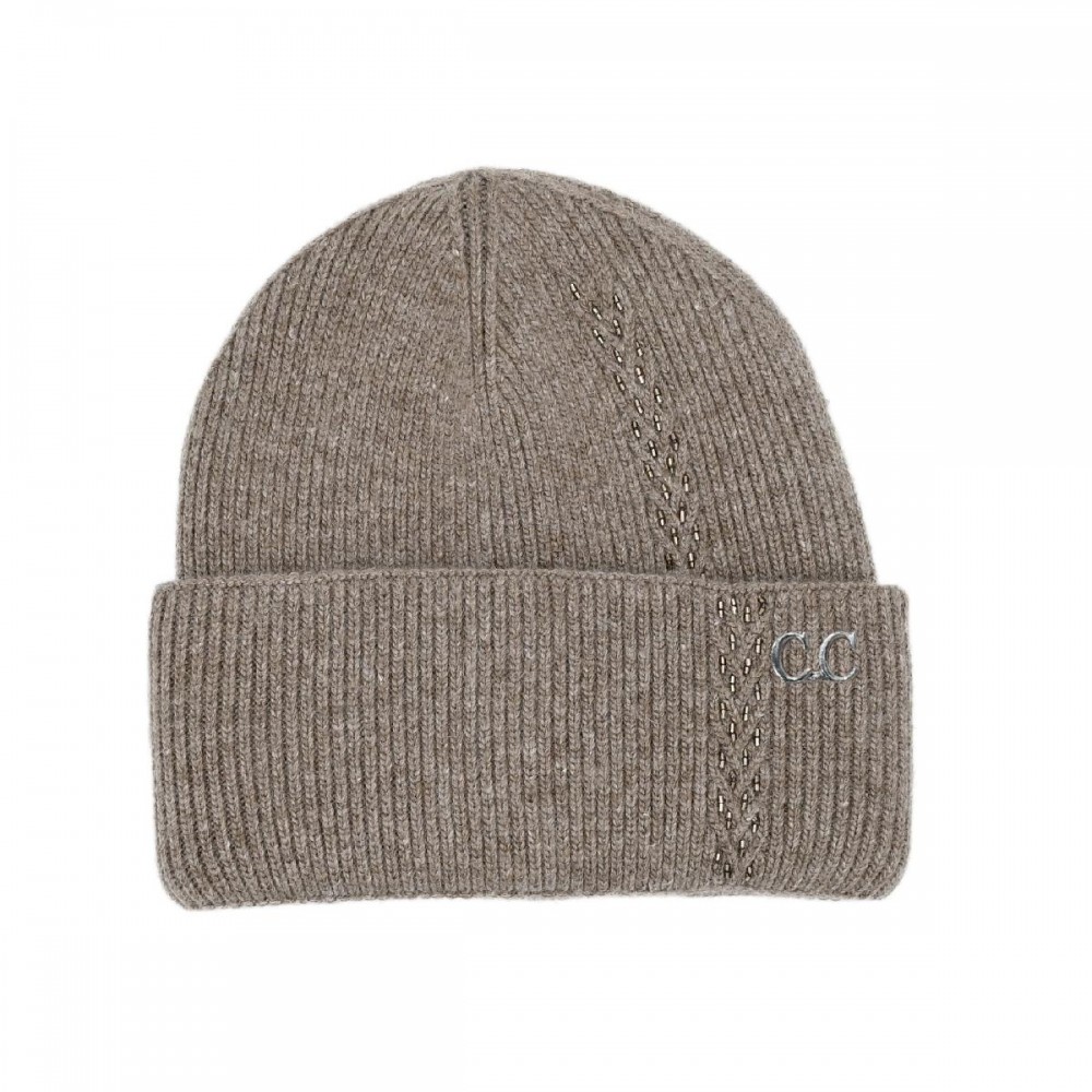 C.C HTE0066 Bead Embellishment Angora Cuff Beanie. - 30% Viscose, 10% Angora, 60% Nylon - One Size view 2