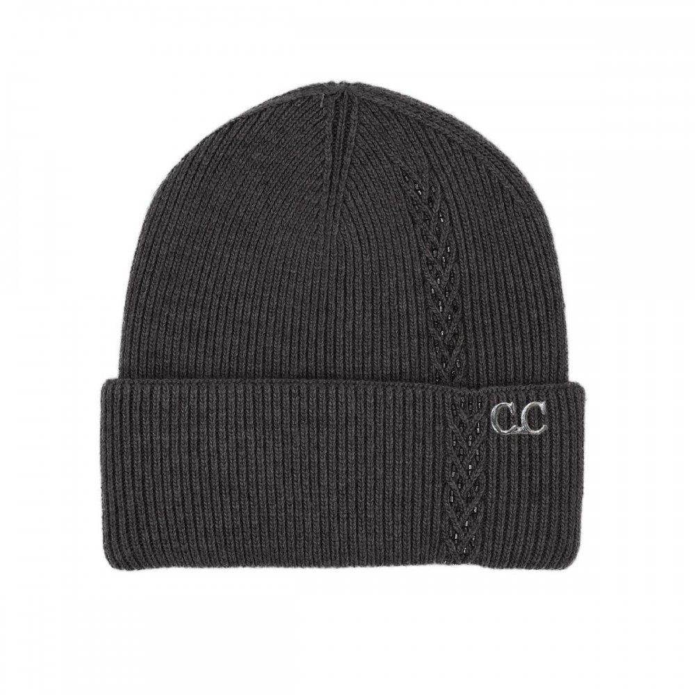 C.C HTE0066 Bead Embellishment Angora Cuff Beanie. - 30% Viscose, 10% Angora, 60% Nylon - One Size view 2