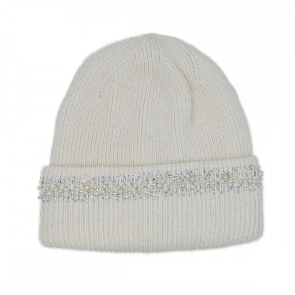 C.C HTC0067 Pear & Rhinestone Embellishments Angora Cuff Beanie - 47% Rayon / 31% Polyester / 22% Nylon - One Size Fits Most view 2
