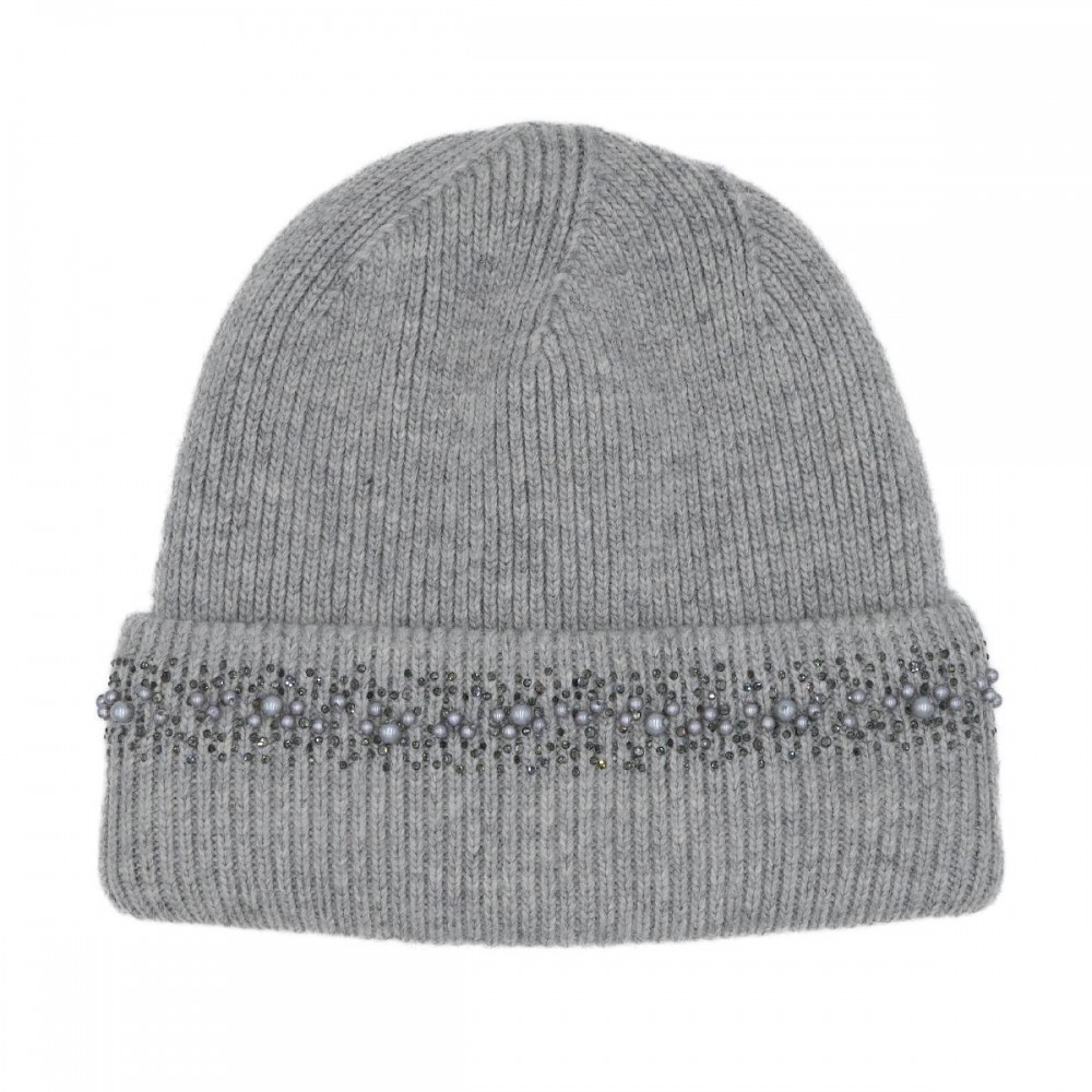 C.C HTC0067 Pear & Rhinestone Embellishments Angora Cuff Beanie - 47% Rayon / 31% Polyester / 22% Nylon - One Size Fits Most view 2