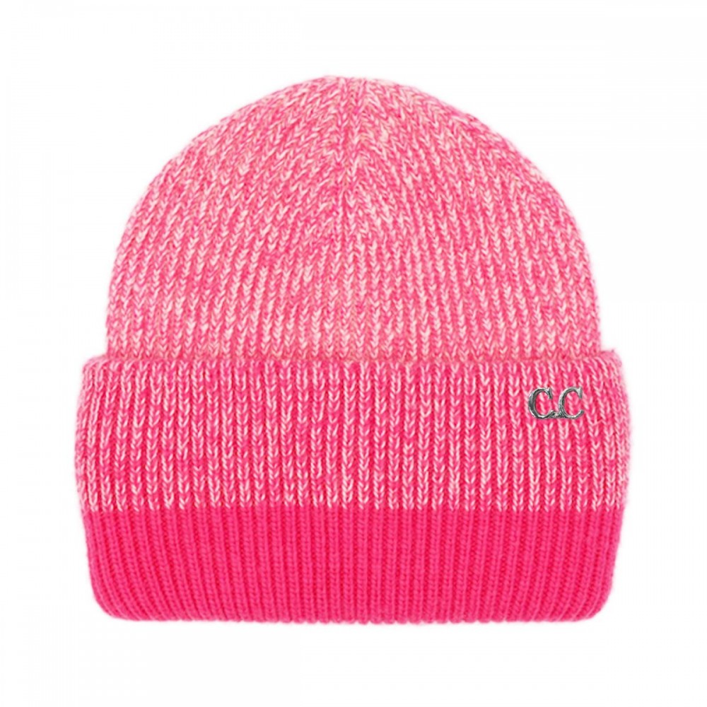 C.C HTC0068 Two-Tone Heather Stripe Cuff Beanie - 60% Nylon / 30% Viscose / 10% Angora - One Size Fits Most view 2