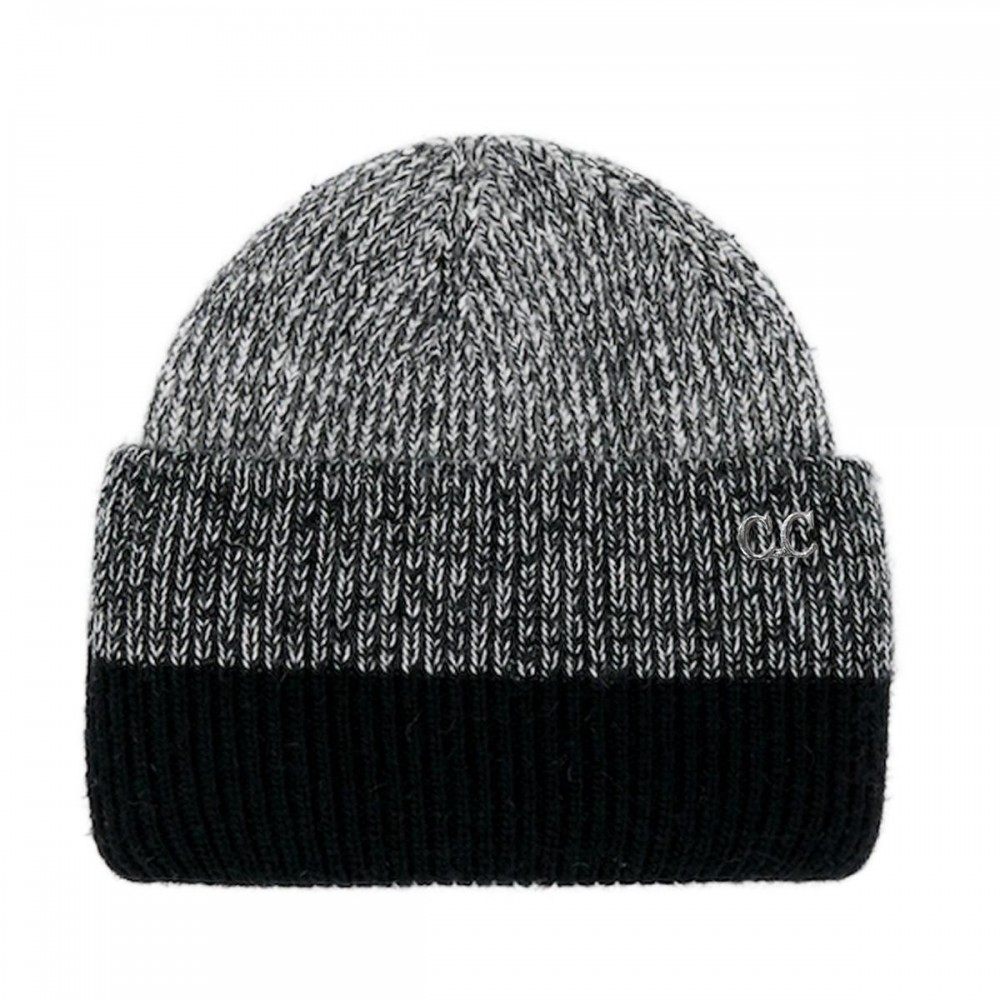 C.C HTC0068 Two-Tone Heather Stripe Cuff Beanie - 60% Nylon / 30% Viscose / 10% Angora - One Size Fits Most view 2
