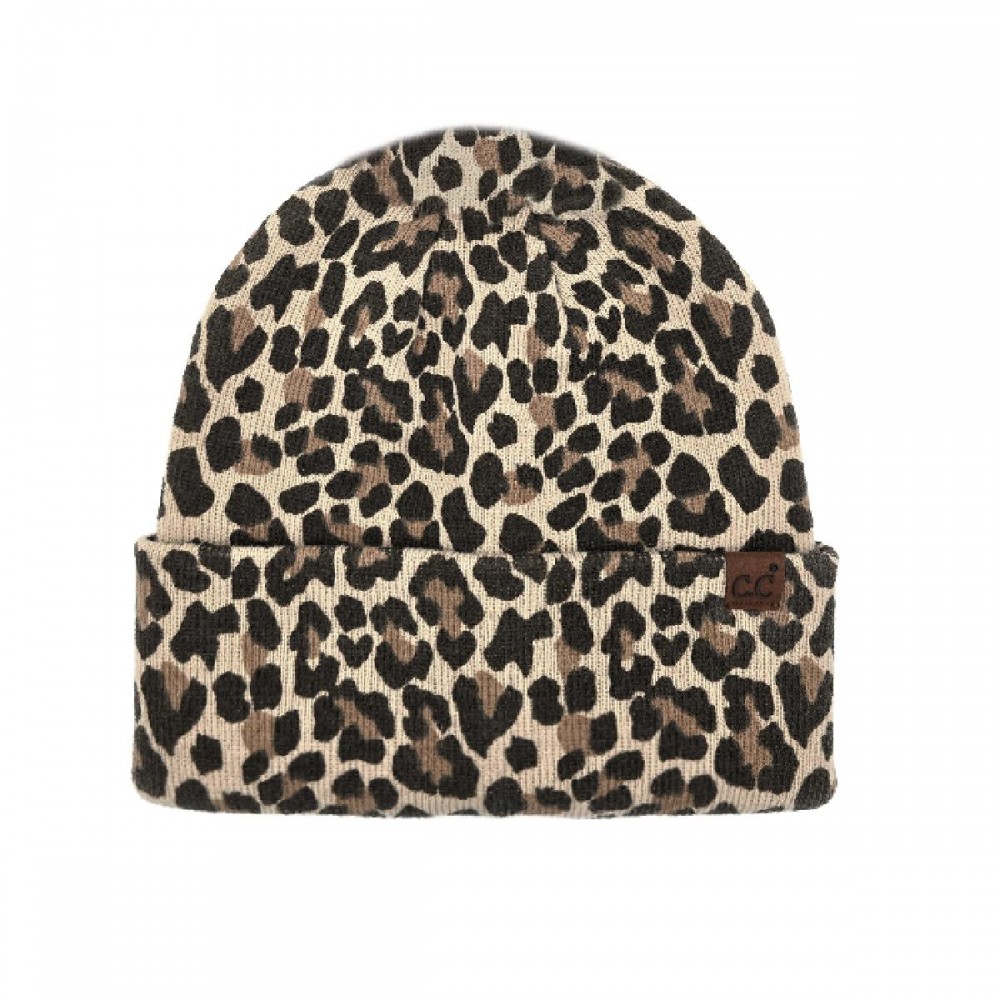C.C HTC0126 Leopard Print Cuff Beanie - 100% Acrylic - One Size Fits Most view 2